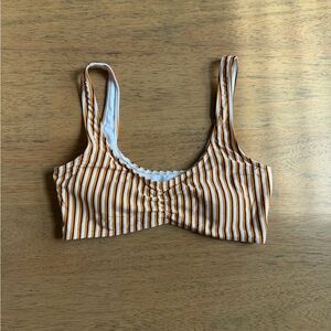 Women's | Roxy Striped Bikini Top Ruched Front Swim Top | Medium